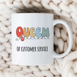 custom 'queen of customer service' mug, personalized gift for csr, job appreciation, profession cup, colleague leaving,
