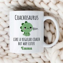 personalized 'coachosaurus' mug, custom gift for motivational expert, dinosaur, thank you, graduation, profession, offic