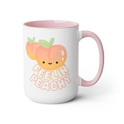 Feelin Peachy Kawaii Mug Two-Tone Coffee Mugs, 15oz