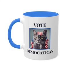 Vote Democatican Mug, 11oz, Cat Lover Mug, White Elephant Gift, Gift For Cat Owner, Funny Mug, Cat Decor, Gift For Her