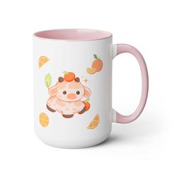 orange cow kawaii mug gift, 15oz, trending gift for mom, orange lover, orange aesthetic