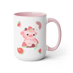 Watermelon Cow Kawaii Mug gift, 15oz, Trending gift for mom, Watermelon Lover, Pink Aesthetic