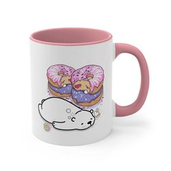 donut hangover dessert bear accent kawaii aesthetic coffee mug, 11oz friend gift trending