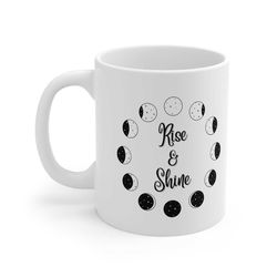 rise and shine moon phases dark academia ceramic mug 11oz
