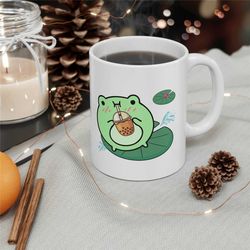cute frog drinking bubble tea mug, anime lover, anime gift, japanese culture, japanese art, japanese gift, gamer gift, k