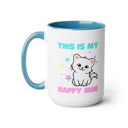 this is my happy mug two-tone coffee mugs, 15oz cat lover mug cat lady gift trending