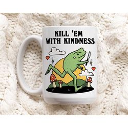 kindness quote frog mug, positive quote ceramic cup, frog lover gift, friend teacher gift idea, cottagecore froggy mug,