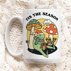 cute frog christmas mug, festive tis the season christmas cup, hot chocolate mug, xmas eve box filler, boy girl xmas sec