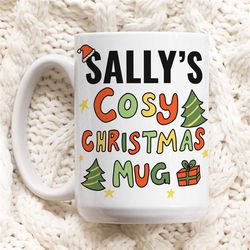 custom name christmas mug, merry xmas cosy cup, cute stocking filler gift, gingerbread gift idea, personalized christmas
