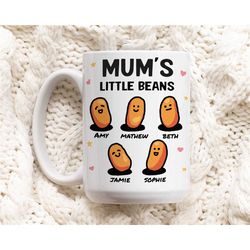 custom mum gift, personalised coffee mugs, mum's little bean cup, funny mug, personalised mother's day present gift for