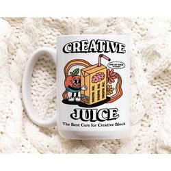 retro creative juice coffee mug, groovy colorful mug, coffee lover gift idea, 80s retro quote, artist gift mug, aestheti