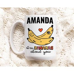 customizable name mug, large coffee cup, funny valentines gift for him or her, cute bananas mug, custom ceramic mug, lar