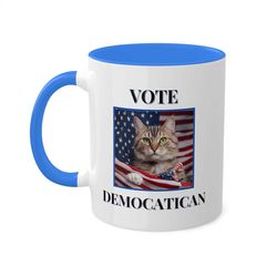 Vote Democatican Mug, 11oz, Cat Mug, White Elephant Gift, Gift For Cat Owner, Funny Mug, Cat Decor, Gift For Her
