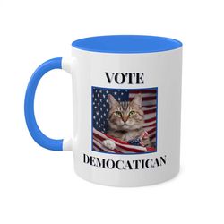 vote democatican mug, 11oz, cat mug, white elephant gift, gift for cat owner, funny mug, cat decor, gift for her