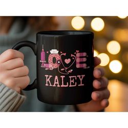 personalized nurse valentine's day mug, cute custom valentine's day nurse coffee mug, gift for nurse, name nurse mug, vd