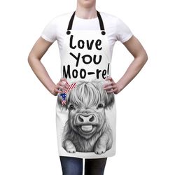 highland cow apron adult, cute highland cow apron, highland cow apron, western apron, cow gift for the cook, farmer gift