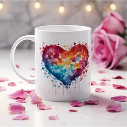 heart watercolour mug - gift mugs - beautiful heart watercolor coffee mug