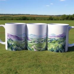 vineyard watercolour mug - gift mugs - beautiful vineyard hills watercolor coffee mug