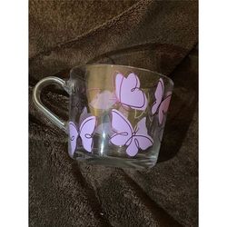 butterfly glass mug, hot chocolate mug, butterfly glass, morning mug, tea coffee mug, personalised mug