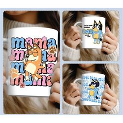 blu-ey inspired parent coffee mug | mama | cool dad | blu-ey dog mug | blu ey dad coffee mug | blue dog family mug | nov