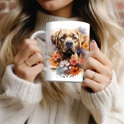 dog mug, pretty flower dog mug, gifts for her, gifts, birthday gift,flower dog mug, coffee mug, tea mug, dog mum, dog ow