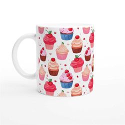 Pink Cupcake Pattern Mug - Ceramic Mug - Gift Mug