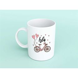 mug for her, mug for friend, personalised mug for her, personalised mug, bike mug, bicycle mug, personalised bike mug, m