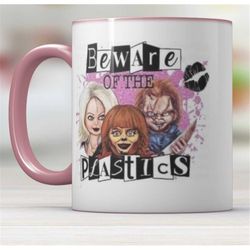beware of the plastics funny horror mug
