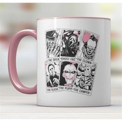 pink horror characters tarot card mug