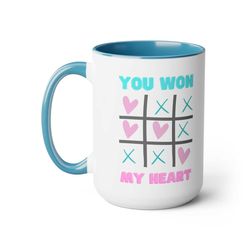 valentine's day mug, you won my heart gamer mug two-tone coffee mugs, 15oz