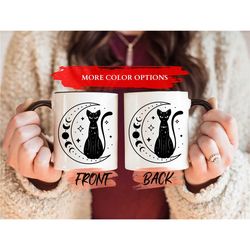 celestial black cat mug, halloween black cat mug for women halloween season, moon cat mug, black cat lover gift, cat moo