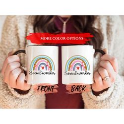 social worker mug for women birthday gift, social worker, social worker cup, leopard rainbow mug, social work month gift