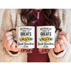 great grandma pregnancy announcement mug, great grandmother gift mug for her mothers day, great grandma est coffee cup,