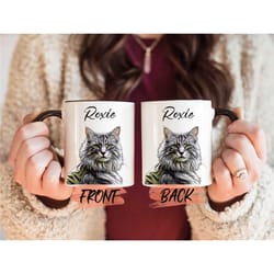 customized cat portrait mug, custom cat mug for cat lover birthday, pet portrait mug, customizable pet mug, personalized