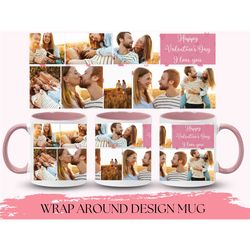 custom valentines photo collage mug, photo collage with text mug for him/her valentines day gift, collage coffee mug gif