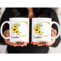 sunflower monogram mug, sunflower mug for sunflower lovers christmas gift, sunflower cup, sunshine coffee mug, monogram