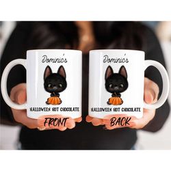 personalized halloween mug, black cat halloween mug for cat lovers halloween gift, black cat mugs, cute halloween mug, h