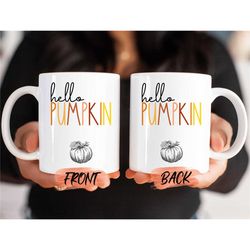 hello pumpkin mug, pumpkin sweater weather mug for fall lovers autumn gift, fall vibes mug, pumpkin spice mug, autumn mu