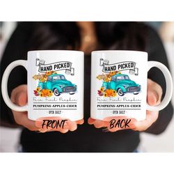 hand picked farm fresh pumpkins mug, farm fresh pumpkin mug for men and women fall season, pumpkin spice mug, pumpkin mu