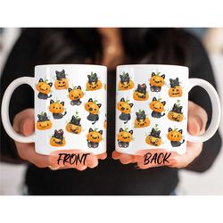 black cat and pumpkin mug, black cat halloween mug for cat lovers halloween gift, black cat mug, spooky season mug, cute