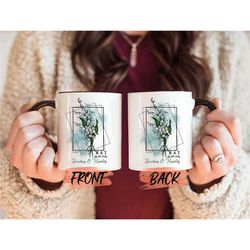 birth flower mug family garden gift, personalized birth flower mug for men & women birthday, birth flower gift, cute flo