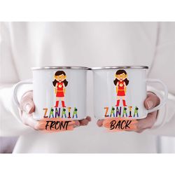 personalized kids hot cocoa mug birthday gift, personalized superhero mug for daughters birthday gift, custom mug for gi