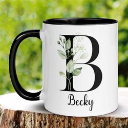 name mug, initial mug, letter mug, 15 oz 11 oz, monogram mug, floral alphabet mug, personalized flower coffee mug, bride