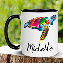 personalized turtle mug, name mug, custom coffee mug, animal mug, sea turtle lover gifts, beach mug, nautical mug, sea t