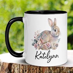 rabbit lover gift, personalized easter mug, easter bunny coffee mug, name mug, easter cup, rabbit mug, happy easter gif