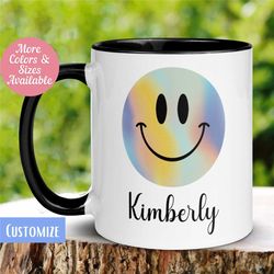 smiley face mug, happy emoji tea coffee cup, personalized custom name mug, smiling face cup, smile mug, birthday gift fo