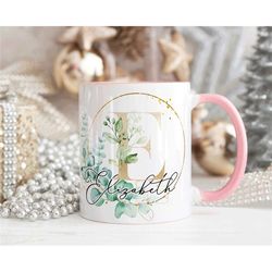 name wreath mug, personalised mug, custom name cup, coffee cup gift for her, birthday gift for her, sister wife mum frie