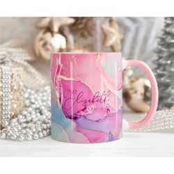 pink gold marble mug, personalised mug, custom name cup, coffee tea cup gift for her, birthday gift for her him, sister