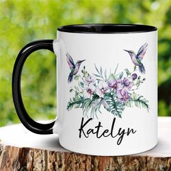 personalized orchid flower name mug, custom name mug, name mug, custom coffee mug, personalized mug, watercolor flower m
