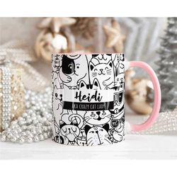 crazy cat lady personalised name cat mug, personalised mug, cat lover gift for her, valentines gift her, sister mum daug